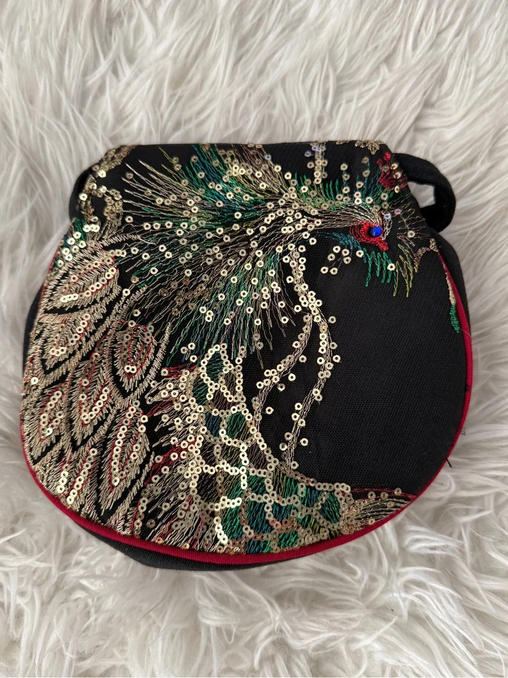 Black Embellished Peacock Sequin Crossbody Bag